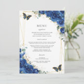Royal Blue Floral Butterflies Quinceanera Menu (Staand voorkant)
