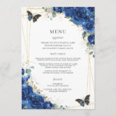 Royal Blue Floral Butterflies Quinceanera Menu (Voorkant)