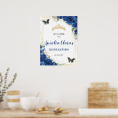 Royal Blue Floral Butterflies Quinceanera Welkom Poster (Keuken)