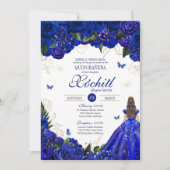 Royal Blue Floral Butterfly Elegant Quinceañera Kaart (Voorkant)