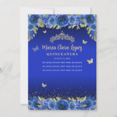 Royal Blue Floral Butterfly Princess Quinceanera Kaart (Achterkant)