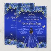 Royal Blue Floral Butterfly Princess Quinceanera Kaart (Voorkant / Achterkant)