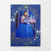 Royal Blue Floral Butterfly Quinceañera 15 foto's Drieluik Uitnodiging (Cover)
