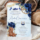 Royal Blue Floral Charro Cowgirl Quinceanera XV 15 Kaart