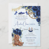 Royal Blue Floral Charro Cowgirl Quinceanera XV 15 Kaart (Voorkant)