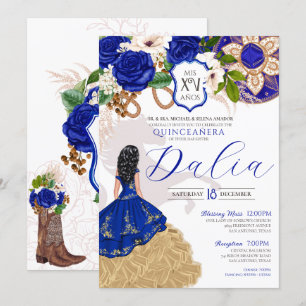 Royal Blue Floral Crest Roos Charro Quinceañera in Kaart