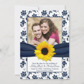 Royal Blue Floral Damask Sunflower Save the Date (Voorkant)