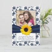 Royal Blue Floral Damask Sunflower Save the Date (Staand voorkant)
