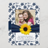 Royal Blue Floral Damask Sunflower Save the Date (Voorkant / Achterkant)