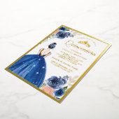 Royal Blue Floral Dress Princess Quinceanera Gold Folie Uitnodiging (Gedraaid)