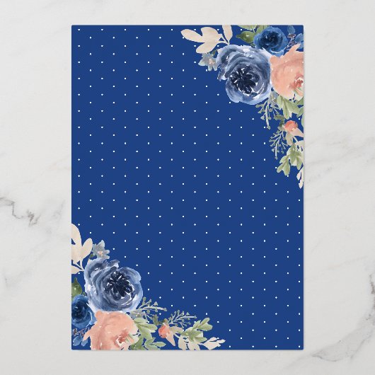 Royal Blue Floral Dress Princess Quinceanera Gold Folie Uitnodiging (Achterkant)