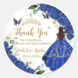 Royal Blue Floral Dress Quinceañera  Gold Ronde Sticker