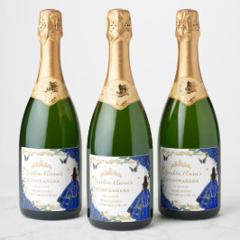 Royal Blue Floral Dress Quinceañera  Gold Sparkling Wijnetiket