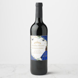 Royal Blue Floral Dress Quinceañera  Gold Wijn Etiket