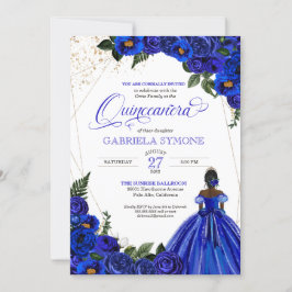 Royal Blue Floral Elegant Afrolatina Quinceanera I Kaart