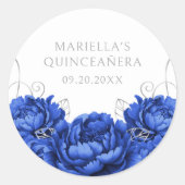 Royal Blue Floral Elegant Quinceanera Ronde Sticker (Voorkant)