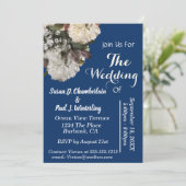 Royal Blue Floral Elegant Wedding Kaart (Staand voorkant)