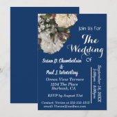 Royal Blue Floral Elegant Wedding Kaart (Voorkant / Achterkant)