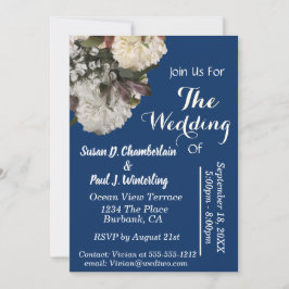 Royal Blue Floral Elegant Wedding Kaart