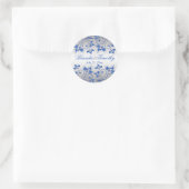 Royal Blue Floral en Silver 1,5" ronde Sticker (Tas)