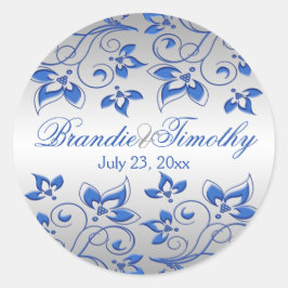 Royal Blue Floral en Silver 1,5" ronde Sticker
