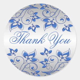 Royal Blue Floral en Silver Dank u Sticker