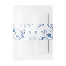 Royal Blue Floral Garden Monogram Wedding Uitnodigingen Wikkel