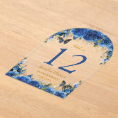 Royal Blue Floral Gold Quinceañera 16 Tafelnummer (Laagn)