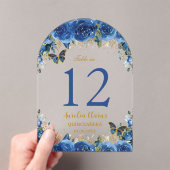Royal Blue Floral Gold Quinceañera 16 Tafelnummer (Insitu (Draagbaar))
