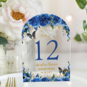 Royal Blue Floral Gold Quinceañera 16 Tafelnummer