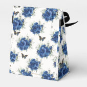 Royal Blue Floral Gold Quinceañera 16 Vlinders Bedankdoosjes (Achterkant)