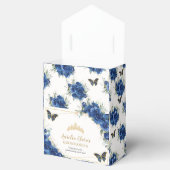 Royal Blue Floral Gold Quinceañera 16 Vlinders Bedankdoosjes (Geopend)
