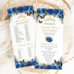 Royal Blue Floral Gold Quinceañera Evenementenorde Programmakaart<br><div class="desc">Personaliseer deze dubbelzijdige chique dunne programmakaart eenvoudig en snel, klik op de knop Bewerken met ontwerpgereedschappen om de tekst, tekst, letterstijl, lettergrootte, letterkleur verder te bewerken, meer tekst toe te voegen, een aantal afbeeldingen te verplaatsen of te verwijderen. De vlinders en kroon zijn beweegbaar, resizable, multipliable en verwijderbaar. Pas het...</div>