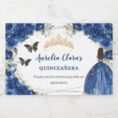 Royal Blue Floral Gold Quinceañera Verjaardag Sparkling Wijnetiket (Enkel label)