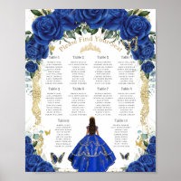  Royal Blue Floral Gold Quinceañera Zitplaatsen