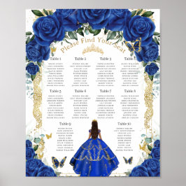  Royal Blue Floral Gold Quinceañera Zitplaatsen Poster