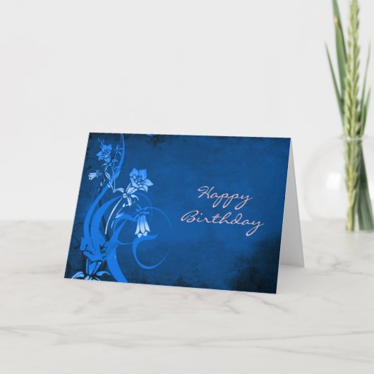 Royal Blue Floral Happy Birthday Kaart (Voorkant)