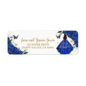 Royal Blue Floral Jurk Quinceañera Retouradres Etiket (Voorkant)