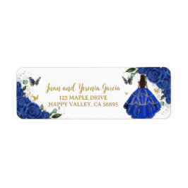 Royal Blue Floral Jurk Quinceañera Retouradres Etiket