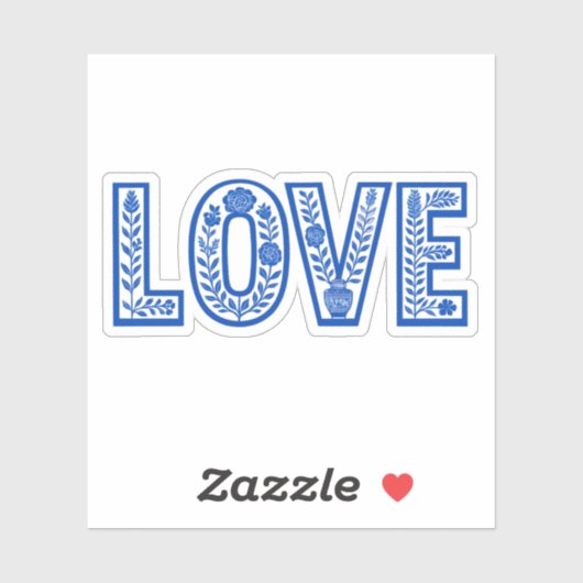 Royal Blue Floral "LOVE" Sticker (Vel)