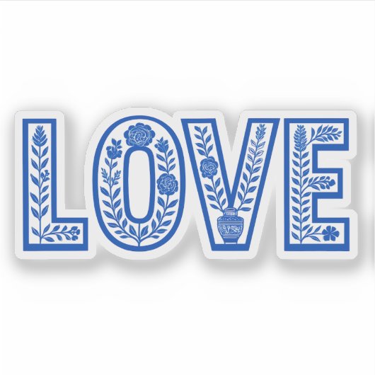 Royal Blue Floral "LOVE" Sticker (Voorkant)