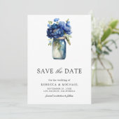 Royal Blue Floral Mason Jar foto bruiloft Save The Date (Staand voorkant)