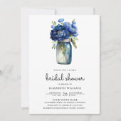 Royal Blue Floral Mason Jar Foto Vrijgezellenfeest Kaart (Voorkant)