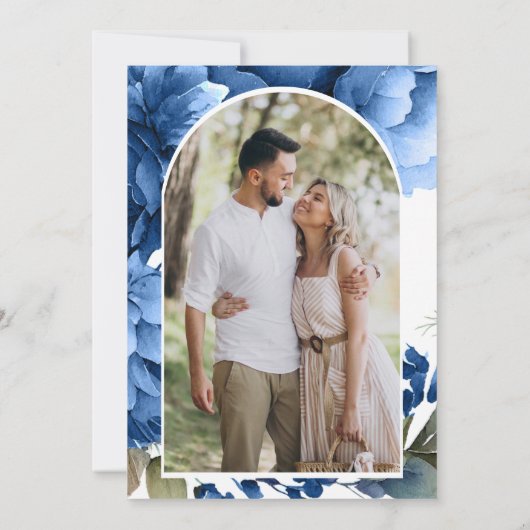 Royal Blue Floral Mason Jar Foto Vrijgezellenfeest Kaart (Achterkant)