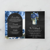 Royal Blue Floral Mason Jar QR Code Black Wedding (Binnen)