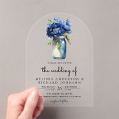 Royal Blue Floral Mason Jar Wedding Acryl Uitnodigingen (Insitu (Draagbaar))