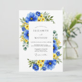 Royal Blue Floral Meadow Wedding Kaart (Staand voorkant)