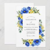 Royal Blue Floral Meadow Wedding Kaart (Voorkant / Achterkant)