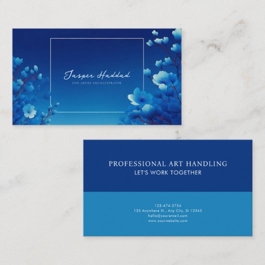 Royal Blue Floral Modern Geometric Elegant Visitekaartje (Voorkant / Achterkant)