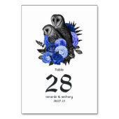 Royal Blue Floral Owls Gothic Wedding Kaart (Voorkant)